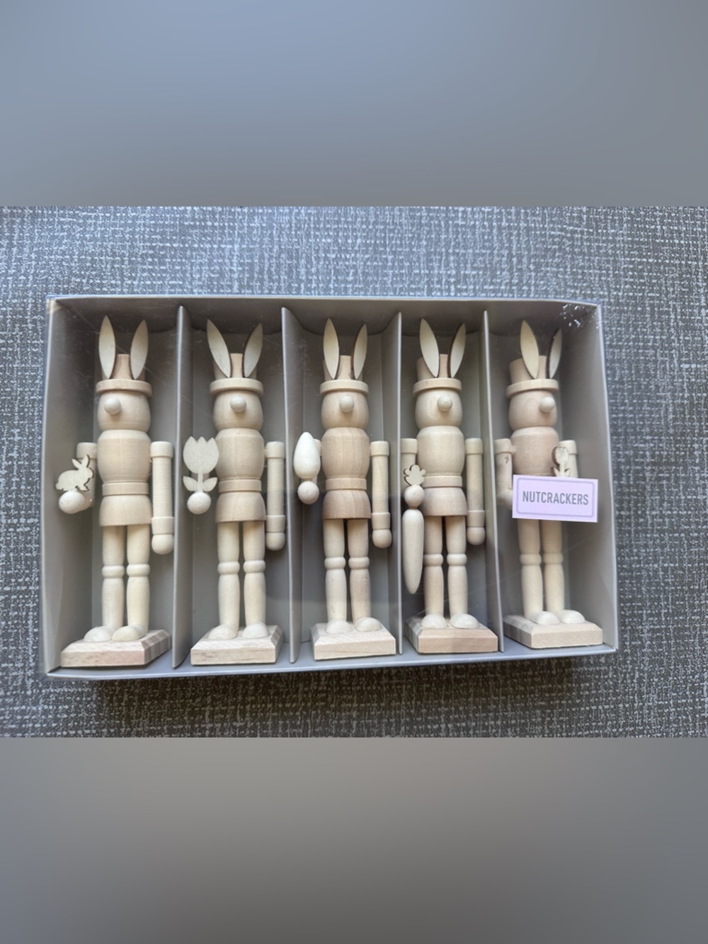 Wooden Bunny Nutcracker Set of 5 Natural Wood